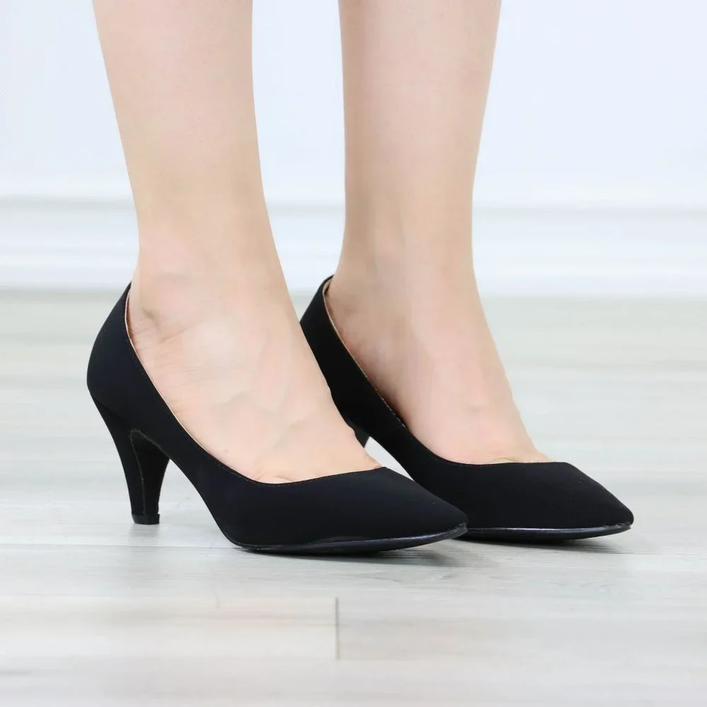 Kitten Low Heel Shoes Rockabilly Vintage Style Pointed Toe Pumps Black Nubuck - Picture 2 of 12